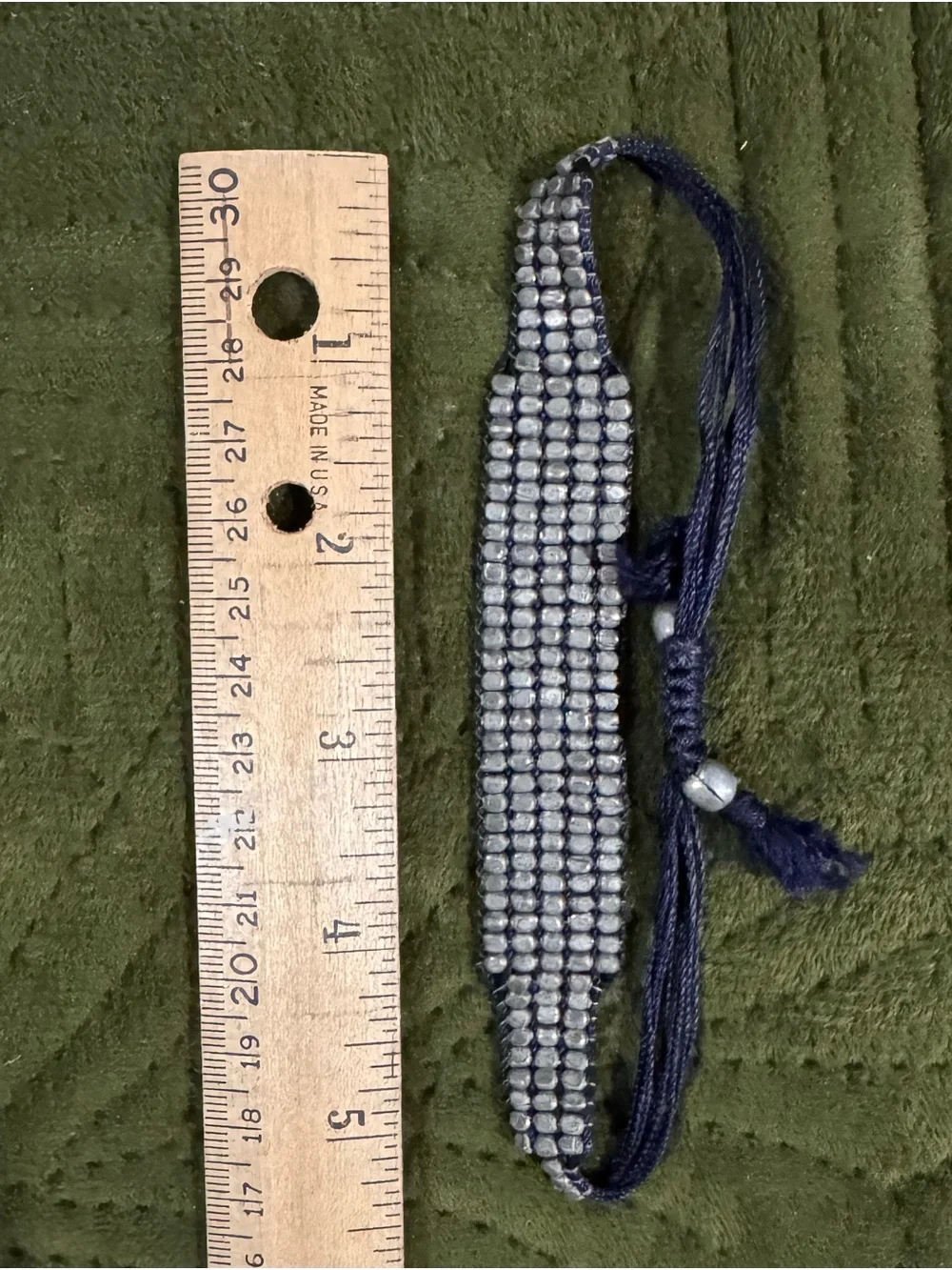 Beaded Metal Mesh Bracelet in Silver with Navy Cord